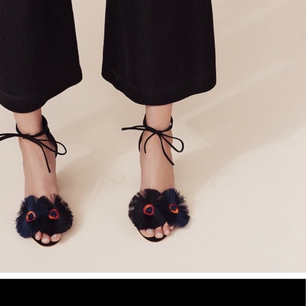 Womens Loeffler Randall size 7.5 black and blue flower Virginia sandal heel GUC
